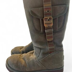 UGG Olive Green Tall Boots with Buckle Strap Detail